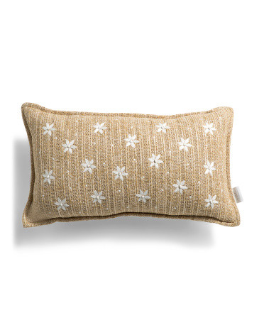 14x24 Straw Daisy Embroidered Outdoor Pillow | TJ Maxx