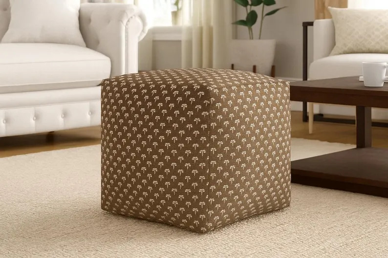 Small Floral Chestnut Pouf Ottoman: Brown Fall Decor, Handmade Cover, Chocolate Brown Pouf - Etsy | Etsy (Global)
