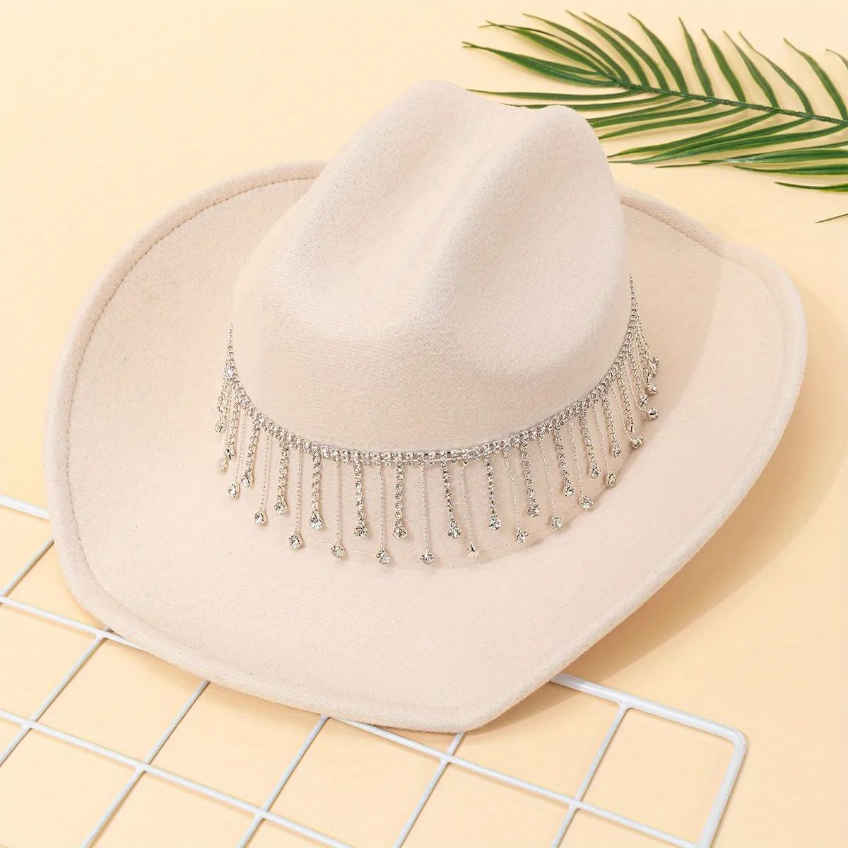 Chain Tassel Decor Fedora Cap Elegant Rolled Brim Beige Jazz Hat Cowboy Cowgirl  Felt Hats For We... | Temu Affiliate Program
