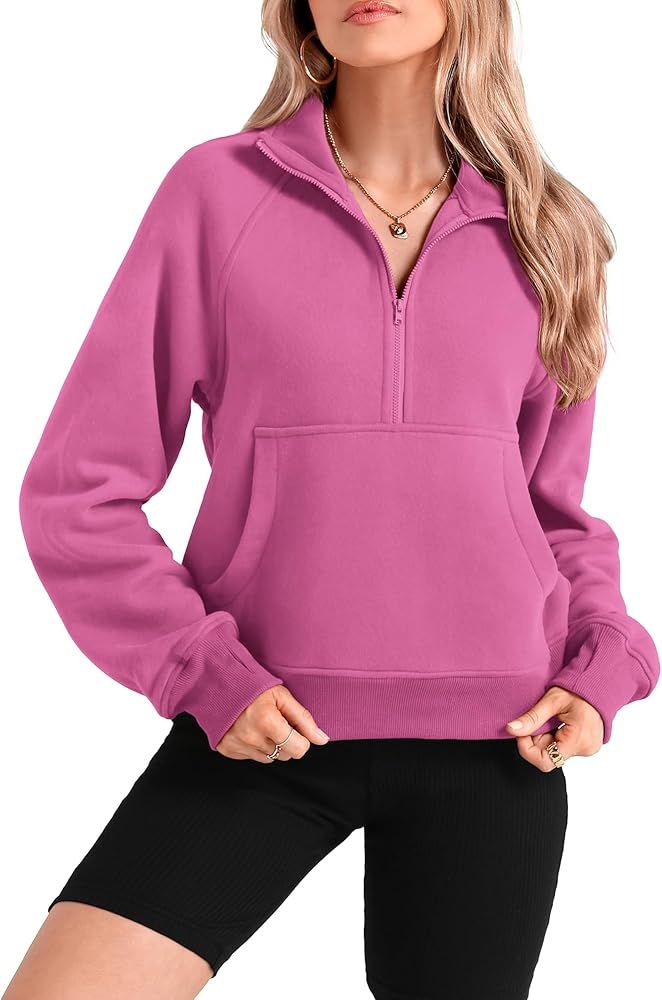 BTFBM Women Half Zip Pullover Sweatshirts Fall Winter Long Sleeve Fleece Lined Cropped Tops Sweat... | Amazon (US)