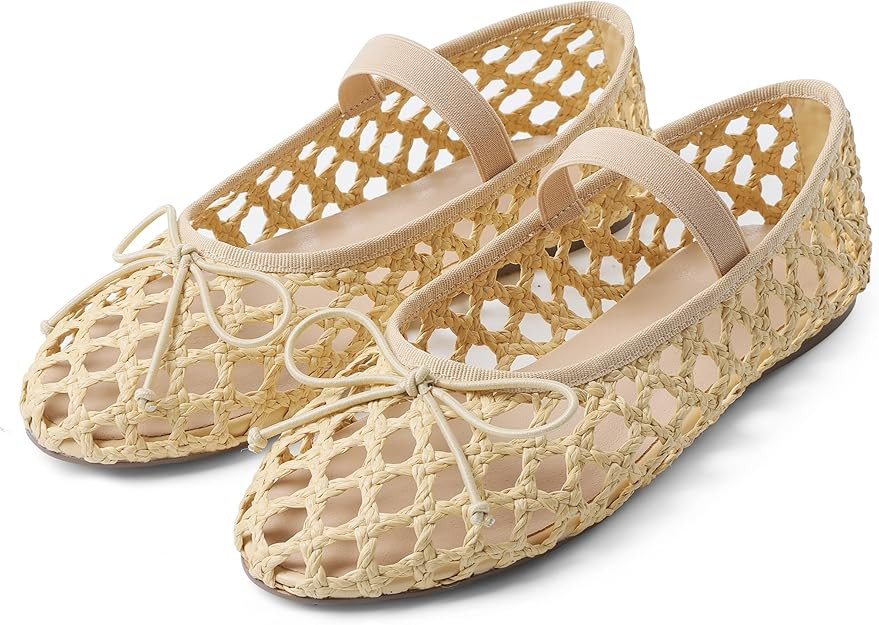 AMINUGAL Raffia Ballet Flats Shoes for Women Dressy Comfortable Woven Straw Women's Flats with El... | Amazon (US)