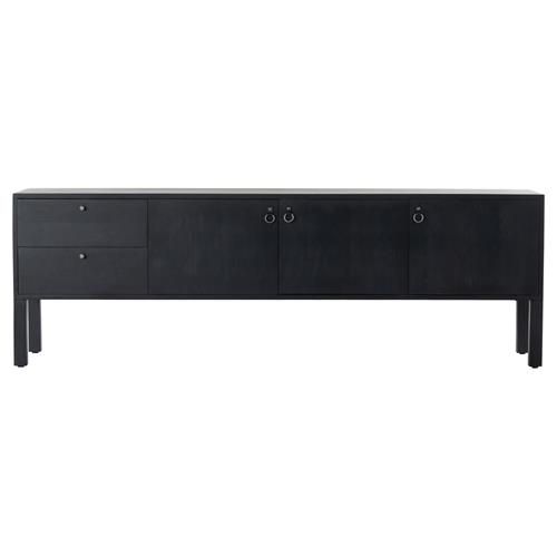 Luca Industrial Loft Black Wash Wood 2 Drawer 3 Door Media Console | Kathy Kuo Home