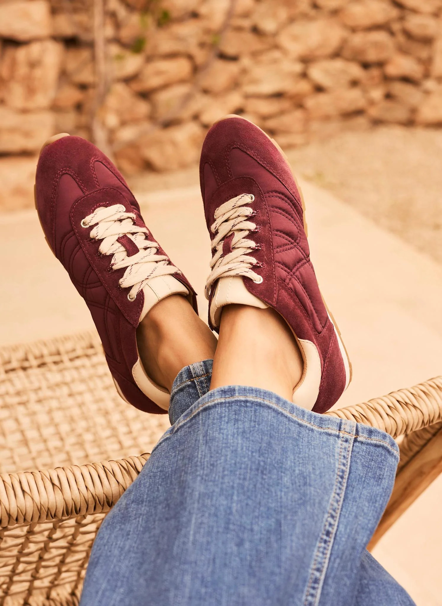 Rach Burgundy Suede Quilted Trainers | Mint Velvet - US