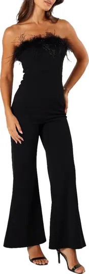 Louise Feather Trim Strapless Jumpsuit | Nordstrom