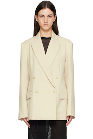 Beige Newark Double Breasted Blazer | SSENSE