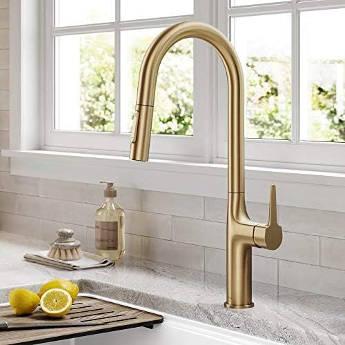 Kraus KPF-3101BG Oletto Modern Pull-Down Single Handle Kitchen Faucet, 19.5 inch, Brushed Gold | Amazon (US)