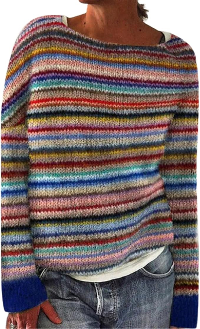 Fair Isle Sweater for Women Fall Winter Casual Crewneck Long Sleeve Lightweight Pullover Tops | Amazon (US)