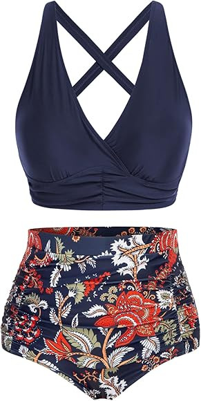 Hanna Nikole Women's Plus Size High Waist Bikini Set Push Up Swimsuit Ruched Tummy Control Swimwe... | Amazon (UK)