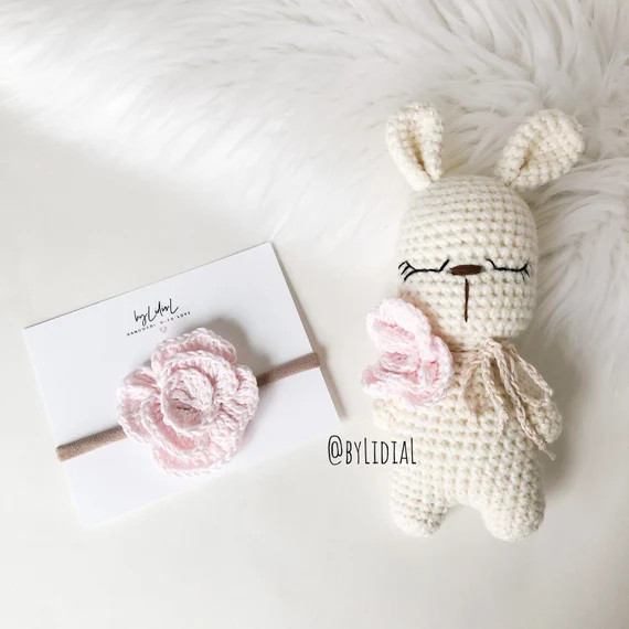 Handmade Crochet Bunny and  Headband Nylon Hair Accessories Baby Shower Gift Idea | Etsy (US)