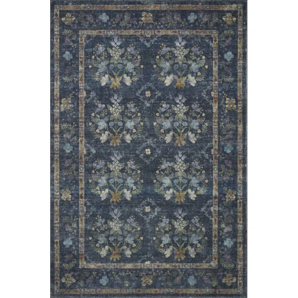 Rifle Paper Co. x Loloi Courtyard Navy Area Rug feat. CloudPile | Wayfair North America