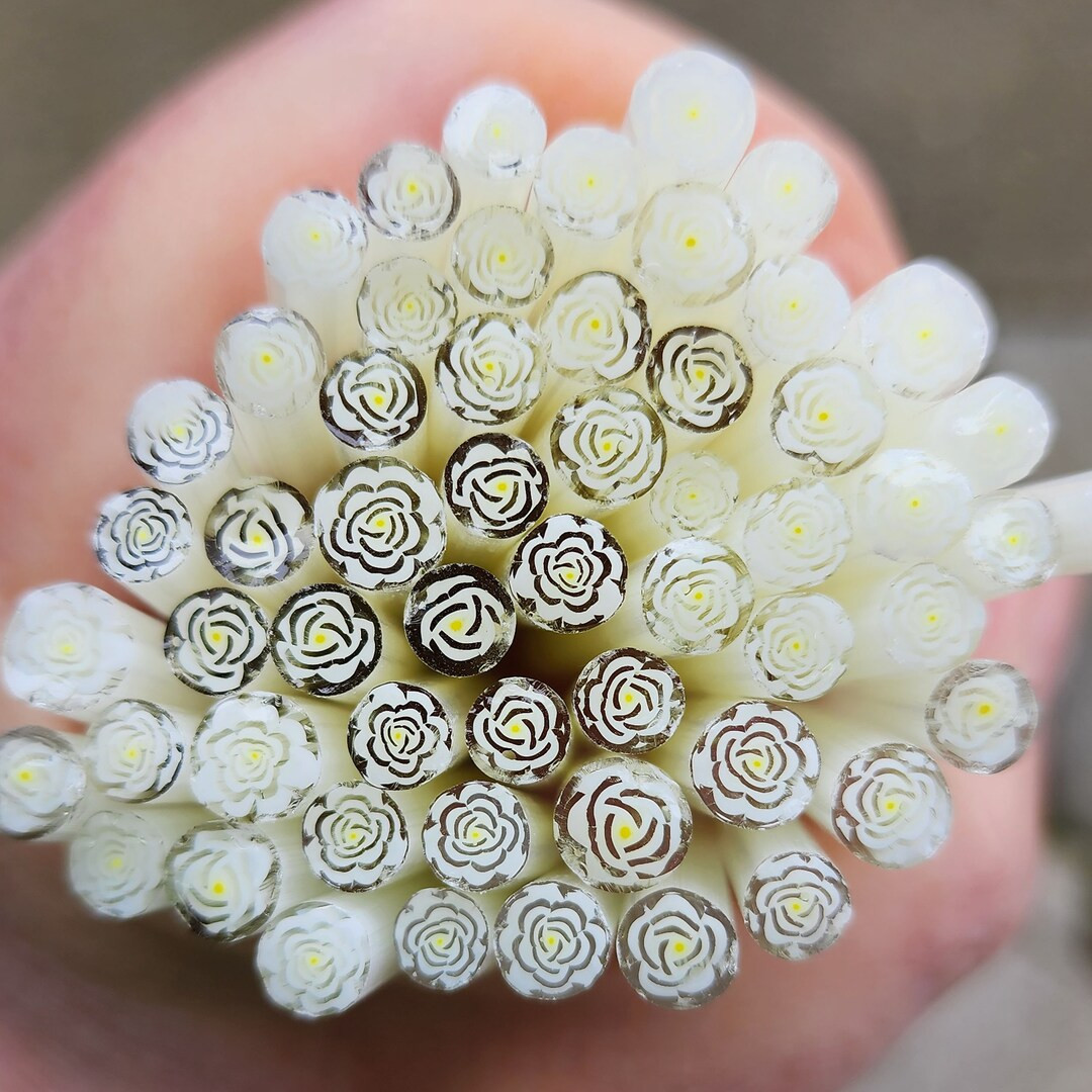 coe 90 Flower: White Rose - 1 oz Murrini Murrine Millefiori Vitrigraph Cane - MINZABELLA MURRINI ... | Etsy (US)