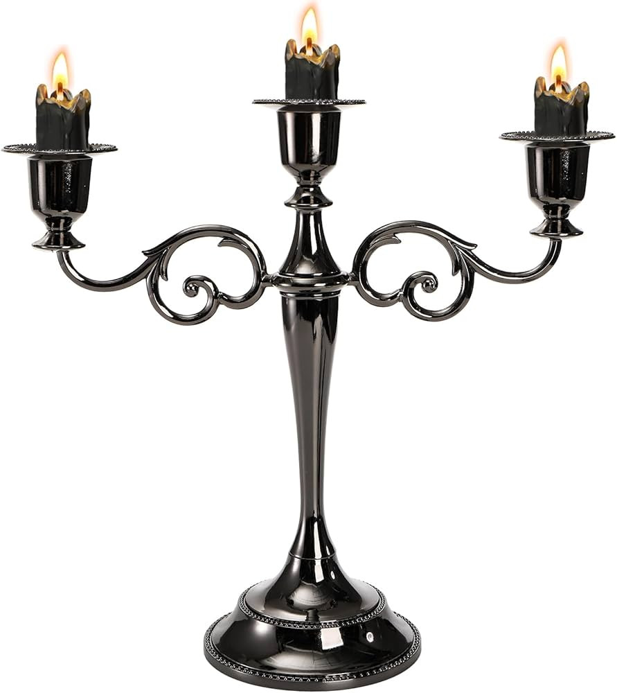 YOUEON 3 Arm Glossy Black Candelabra, Candelabra Candle Holder, 10 Inch Tall Candlesticks Holder,... | Amazon (CA)