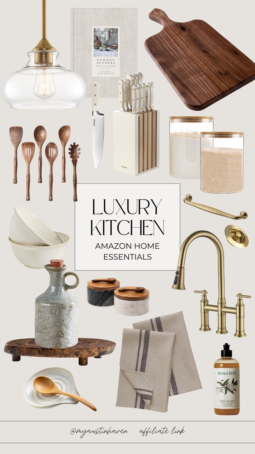 Luxury kitchen finds from Amazon. ✨ Warm woods, brass finishes, and elevated everyday essentials. 


Amazon kitchen decor, brass faucet hardware, glass pendant lighting, acacia cutting board, wooden utensil set, ceramic mixing bowls, marble salt cellar, linen tea towels, modern knife block, airtight pantry jars, stoneware pitcher, cookbook stand, neutral countertop styling, organic modern home, farmhouse, designer look for less. 

 

#LTKHome #LTKSaleAlert #LTKfoodie