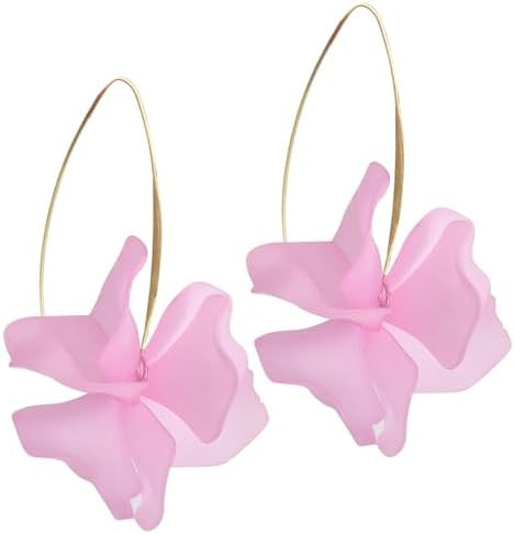 Handmade Bohemian Acrylic Large Flower Dangle Drop Earrings Unique Resin Tiered Petal Flower Line... | Amazon (US)