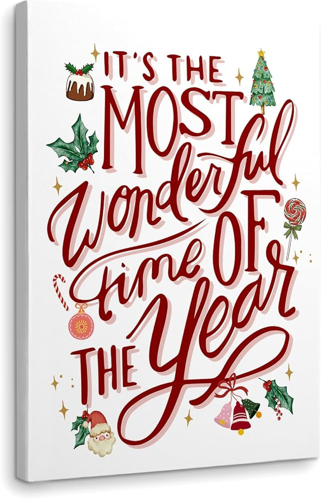 WODMIS Christmas Wall Decor,The Most Wonderful Time Of The Year,Christmas Signs Framed Canvas Wal... | Amazon (US)