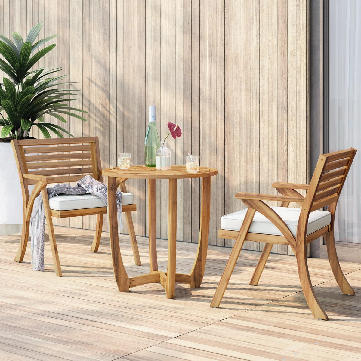 Round 2 - Person 28" Long Bistro Set with Cushions | Wayfair North America