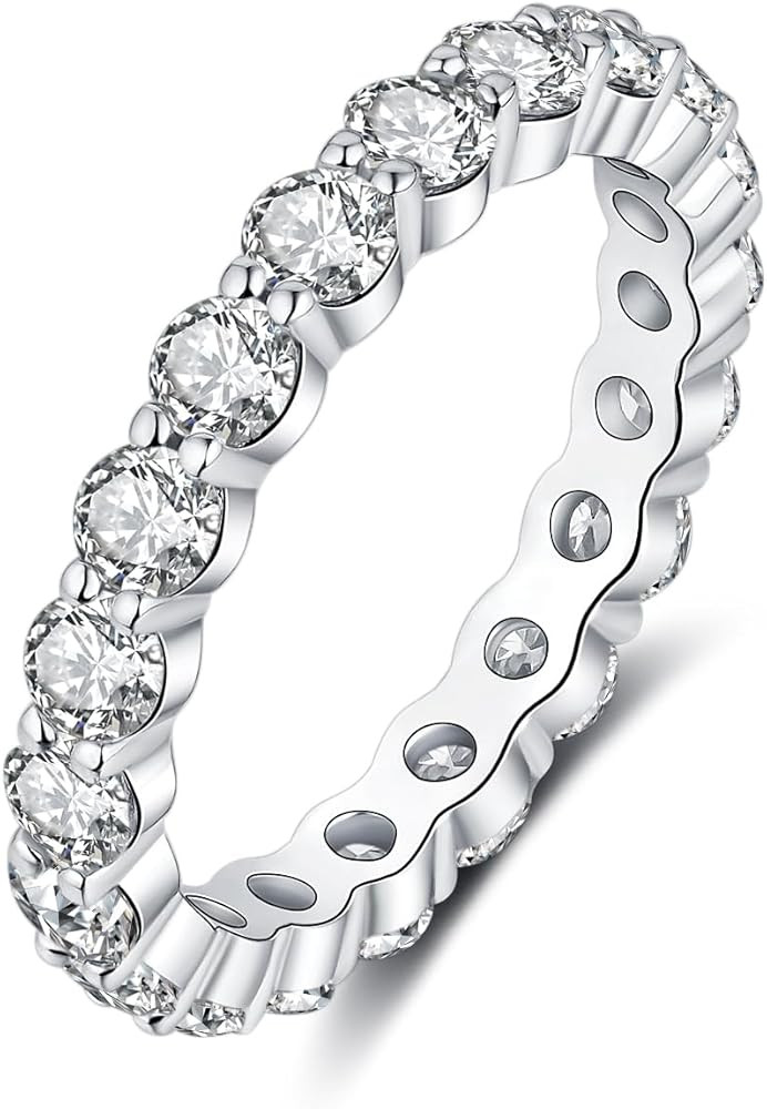 IMOLOVE Moissanite Wedding Band for Women, 3MM 18K White Gold Plated Sterling Silver Full Eternit... | Amazon (US)
