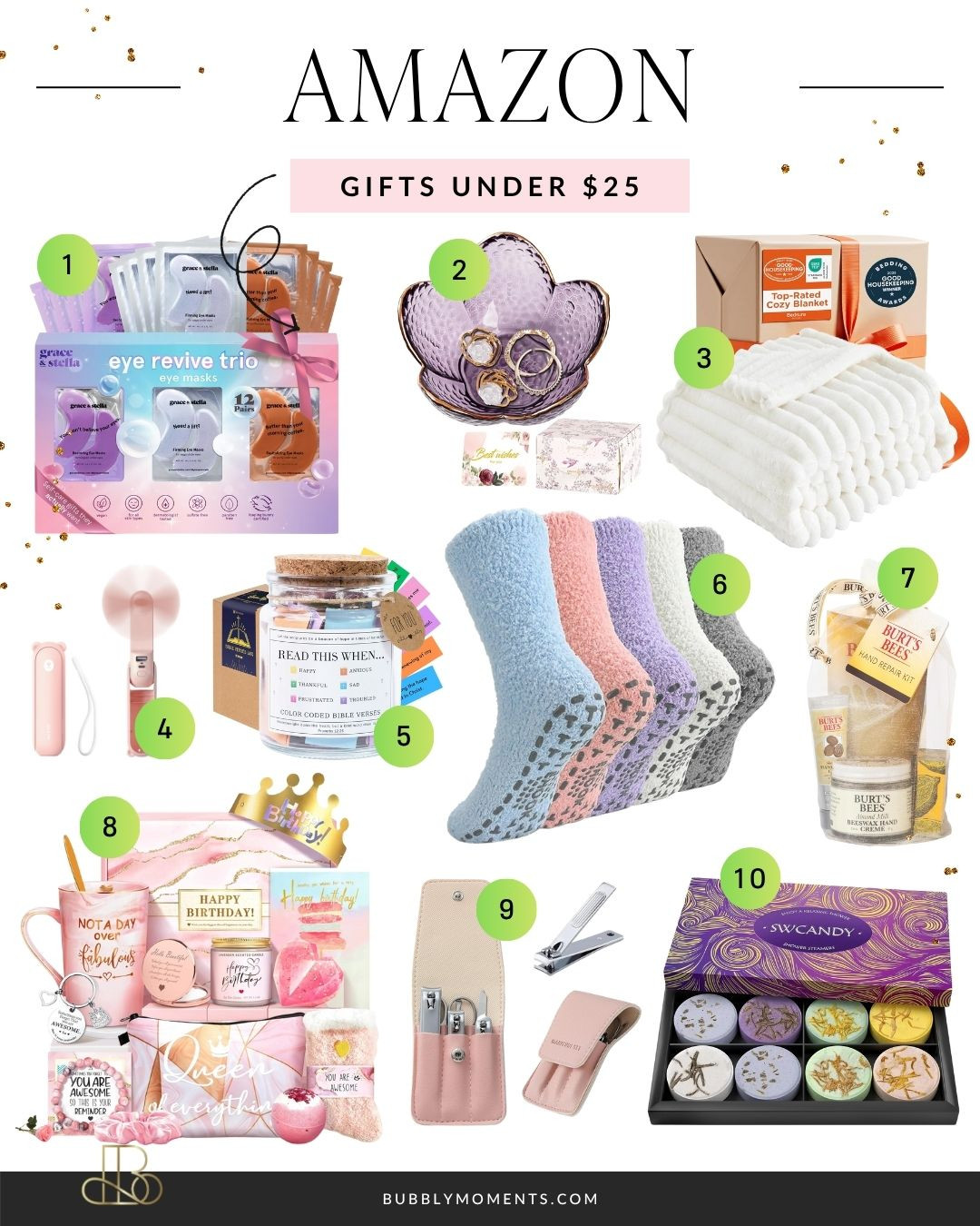 These budget-friendly gift picks under $25 are perfect for anyone who loves comfort, beauty, and little moments of relaxation 💛✨ Whether you’re putting together a birthday box, a pamper-yourself bundle, a cozy holiday surprise, or a just-because gift, these Amazon finds bring joy without breaking the bank. Filled with feel-good treats, calming essentials, winter coziness, and everyday favorites, they’re the perfect way to give something thoughtful and practical. Ideal for moms, sisters, friends, teachers, and coworkers—or for treating yourself! Save this for later and tap to shop easy, stress-free gift ideas. 🎁🌸
#AmazonFindsUnder25 #AffordableGiftGuide #GiftGivingIdeas #BudgetFriendlyFinds #HolidayGifting #LTKHoliday #LTKGiftGuide #AmazonEssentials #CozyGifts #BeautyGifts #RelaxationGifts #GiftUnder25 #StockingStufferIdeas #GiftGuideForHer #WinterFavorites #AmazonDeals #PracticalGifts #EverydayEssentials #TreatYourselfGift #GiftIdeas2025 #LTKFinds #LTKDeals #HolidayMustHaves #GiftIdeasForWomen #CuteAffordableGifts 

 #LTKHoliday #LTKParties #LTKStyleTip