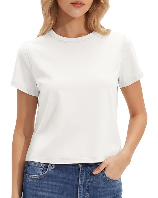 Stelle Women Cotton Blend Tshirts Shirts Boxy Cropped T- Shirts Basic Tees | Amazon (US)