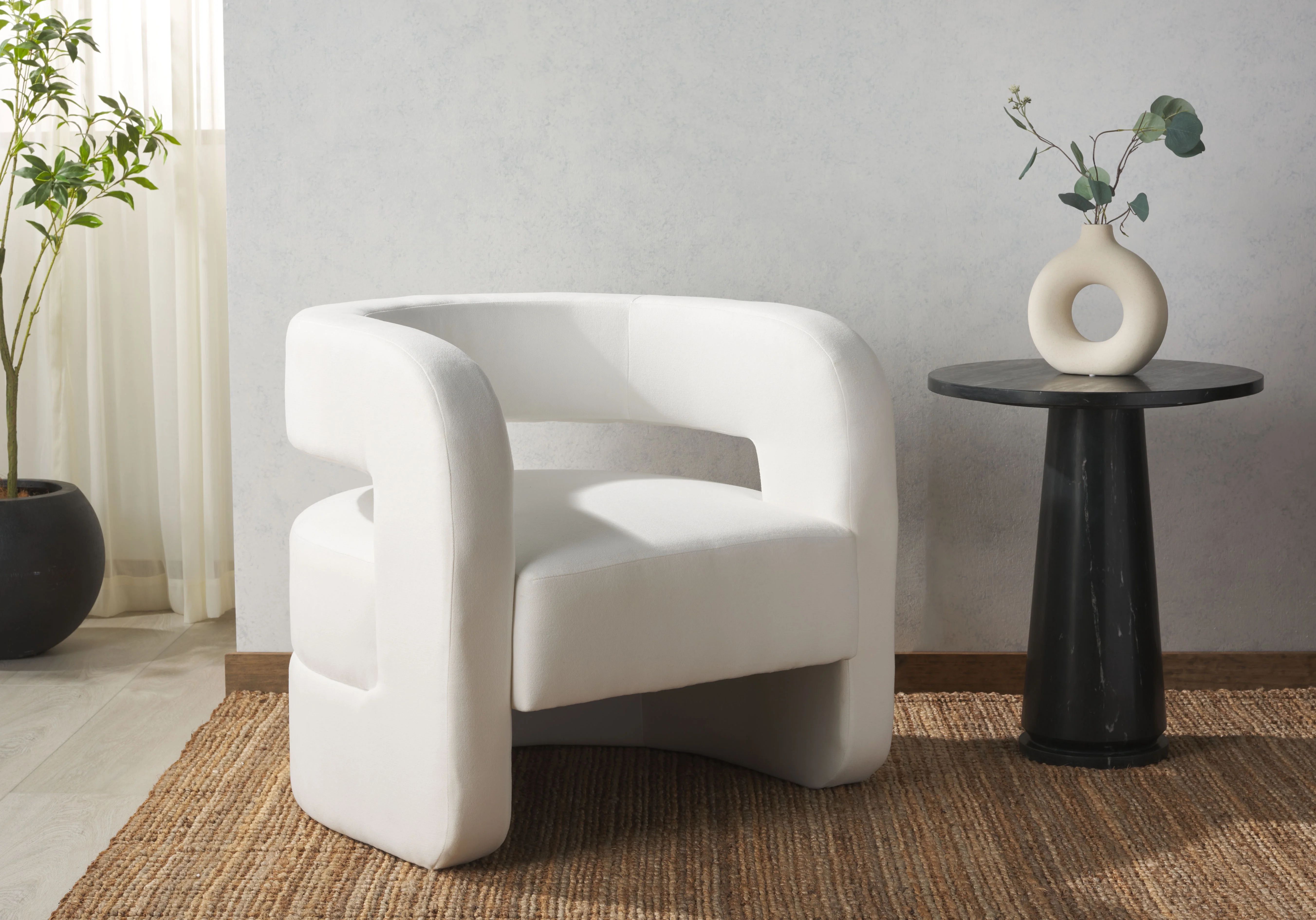 SAFAVIEH Couture Anissa Modern Linen Solid Accent Chair, White | Walmart (US)