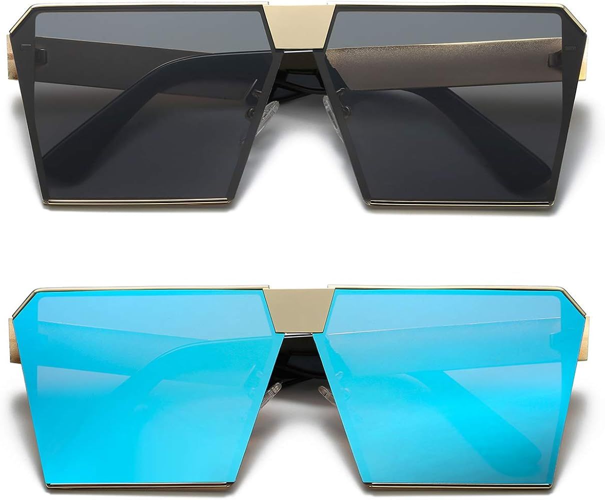 Unique Oversize Shield Vintage Square Sunglasses LK1705 | Amazon (US)