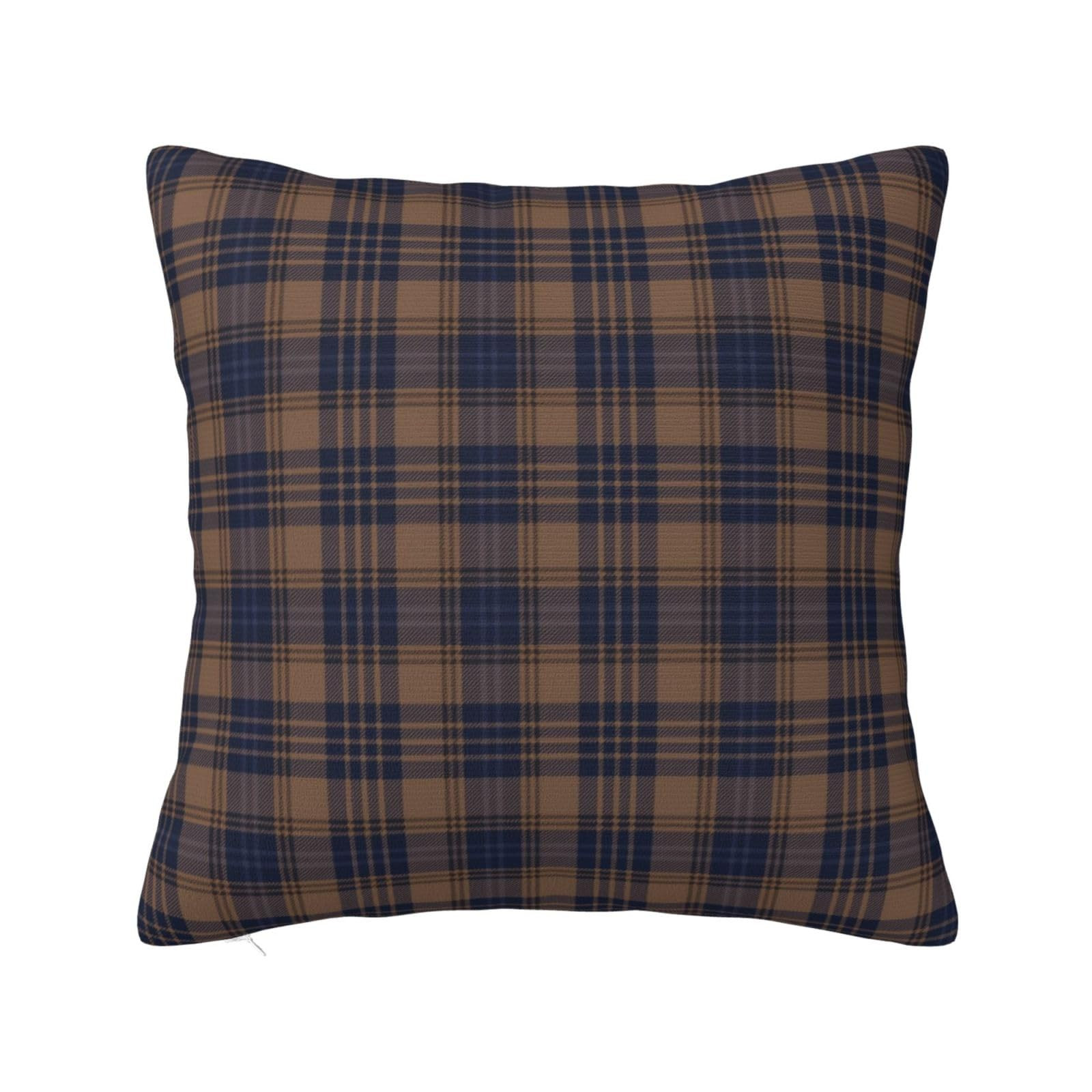 Brown Blue Tartan Plaid Double Sided Plush Throw Pillowcase Square Bedroom Decoration 18"x18" | Amazon (US)