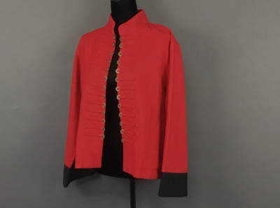 Peacock Ways Jacket Womens XL Red 100% Linen Military Coin Trim Mandarin Collar | eBay US