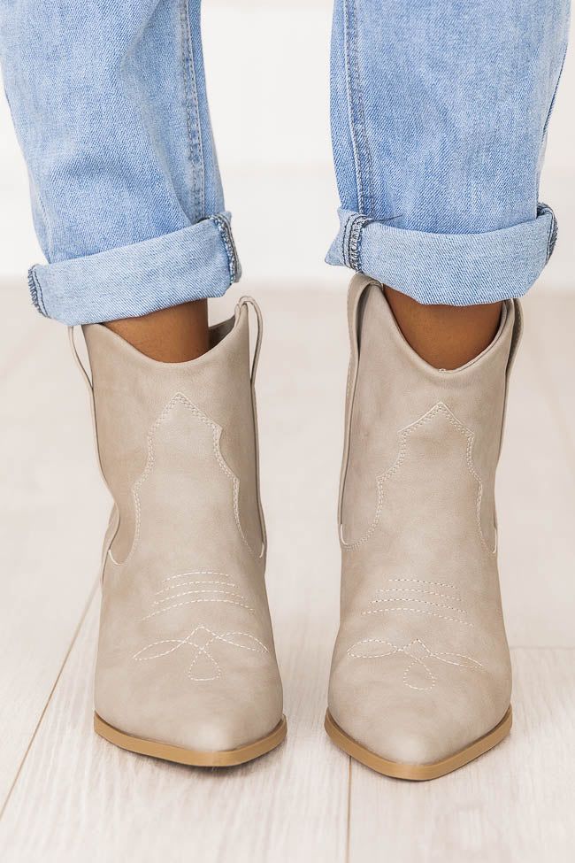 Amy Grey Pointed Toe Western Cut Booties | Pink Lily