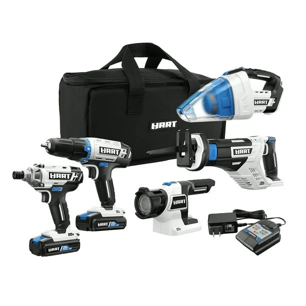 HART 20-Volt Cordless 5-Tool Combo Kit (2) 1.5Ah Lithium-Ion Batteries and 16-inch Storage Bag - ... | Walmart (US)