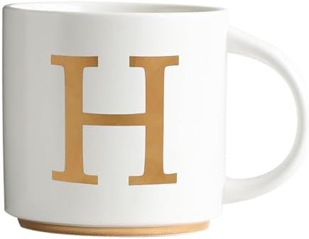 COLLECTIVE HOME - Monogram Ceramic Mugs, 15 oz Golden Initial Coffee Cups, Elegant Alphabet Tea M... | Amazon (US)