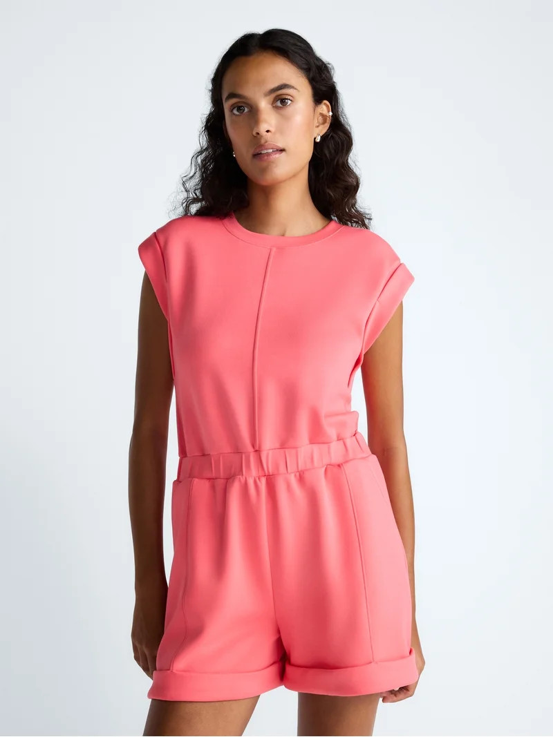 Scoop Women's and Women's Plus Scubaknit Crewneck Romper, Sizes XS-4X | Walmart (US)