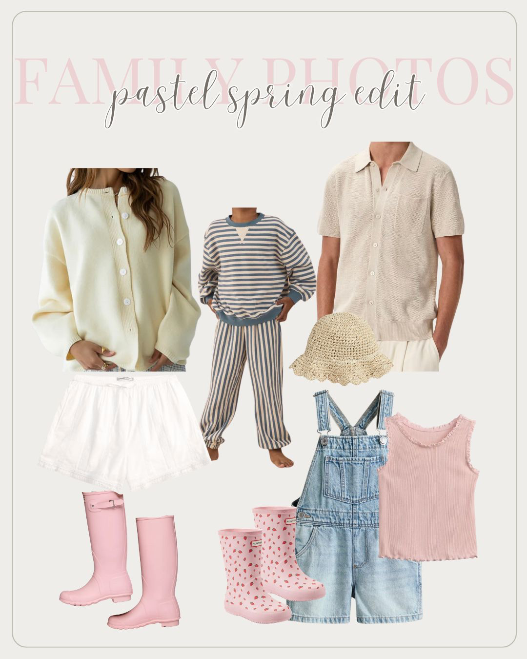 If you're looking to spice up your spring family photos, here's some inspiration! Skip the boring stuff this year and go for a garden-inspired look for the whole family. Matching hunter rain boots for the girls and stripes for the guys! Add in accessories like bows, ruffles, and hats to maximize your outfits.   

 

#LTKSpringSale #LTKSeasonal #LTKKids