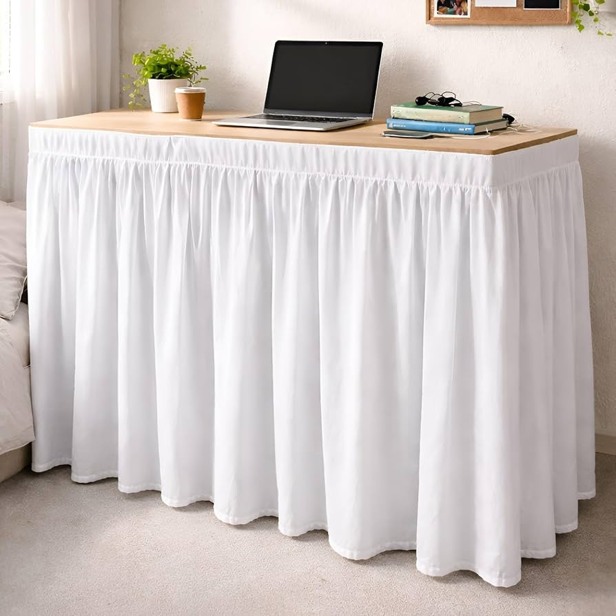 Shreem Linen Dorm Desk Skirt, Ruffled Gathered Table Cover, Custom-Fit, No Platform, Split Corner... | Amazon (US)