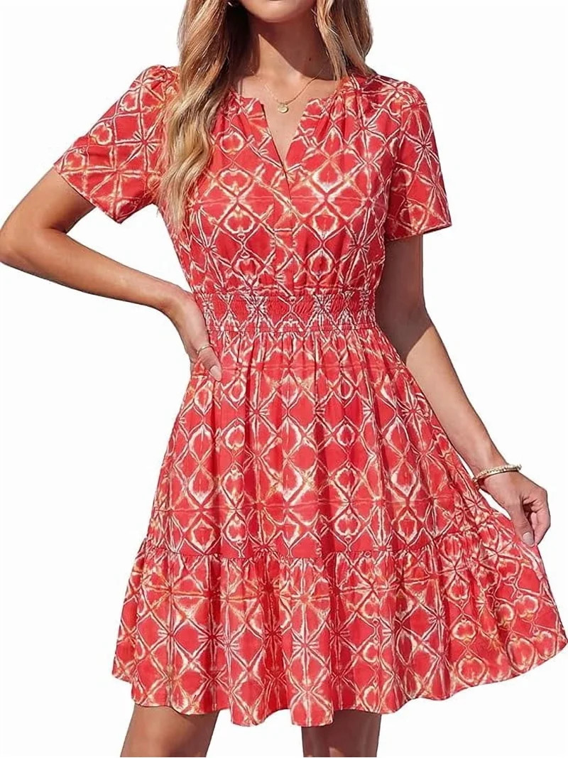BTFBM Summer Dresses for Women Lightweight Casual Short Sleeve Floral Mini Dress A Line Beach Vac... | Walmart (US)