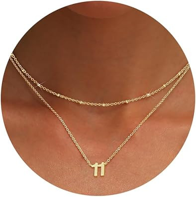 Number Necklace for Women, 14K Gold Plated Layered Chain Number Pendant Jewelry Gifts for Sister ... | Amazon (US)