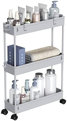 SAKA Slim Storage Cart,3 Tier Bathroom Rolling Utility Cart Storage Organizer Slide Out Cart, Mob... | Amazon (US)