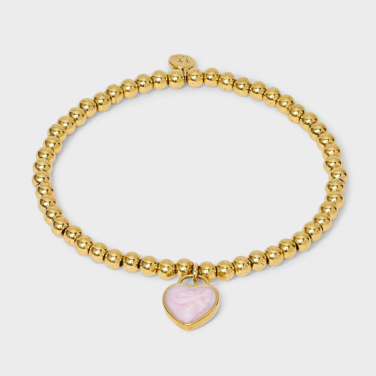 Tiny Tags 14K Gold Ion Plated with Pink Swirl Enamel "Girl Mama" Beaded Stretch Bracelet - Gold/P... | Target