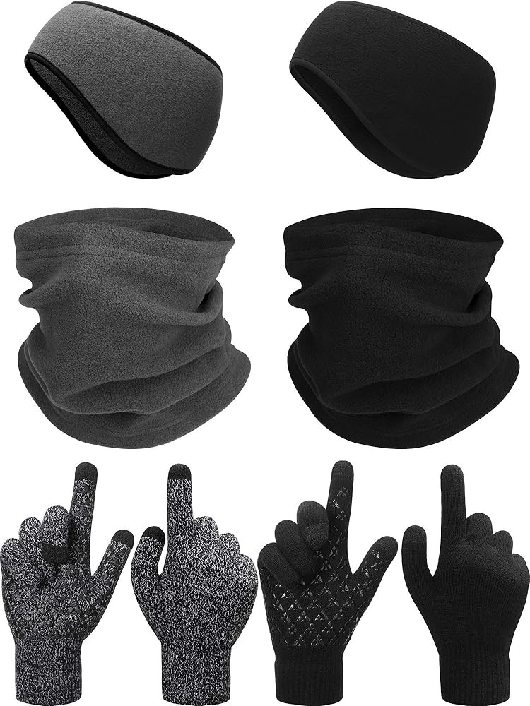 6 Pieces Ear Warmer Headband Warmer Face Mask Fleece Neck Gaiter Touch Screen Winter Knit Gloves ... | Amazon (US)