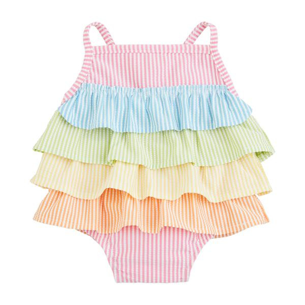Girls' Seersucker Ruffle Swimsuit | Mud Pie