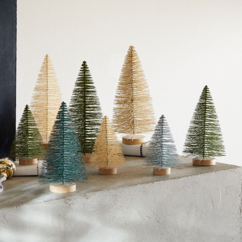 Sage and Silver Bottle Brush Christmas Trees, Set of 8 | Crate and Barrel | Crate & Barrel