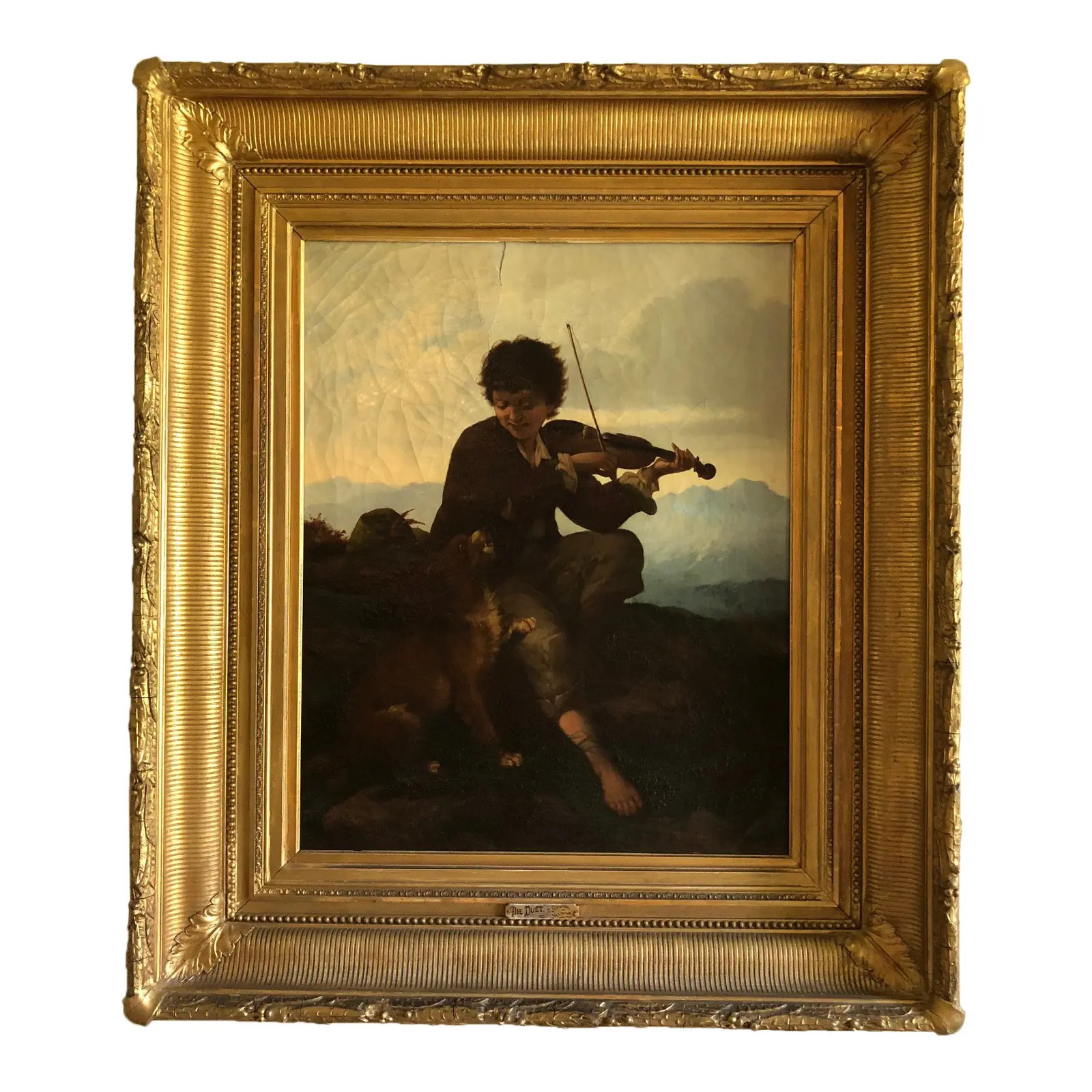 Oil Painting of Boy and Dog by S. Schwing | Chairish