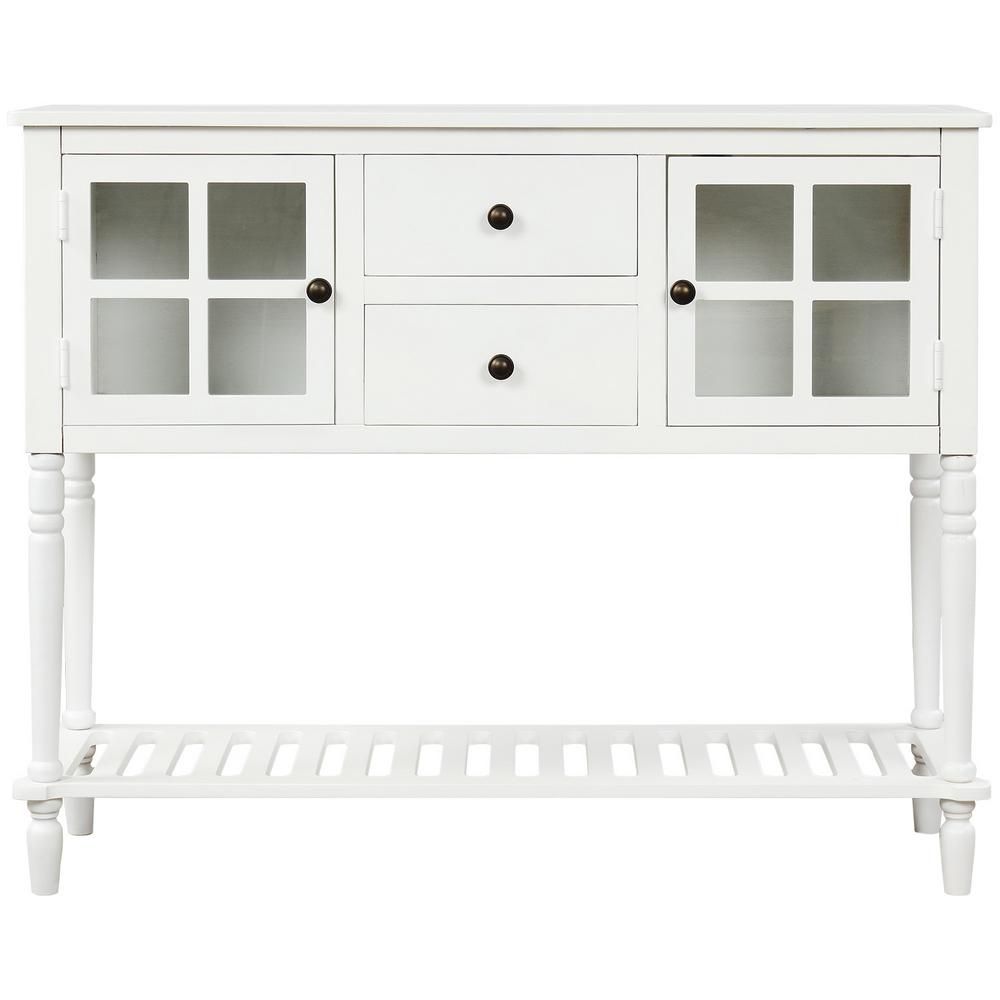 White Buffet with Farmhouse Wood/Glass Buffet Storage Cabinet Living Room | The Home Depot