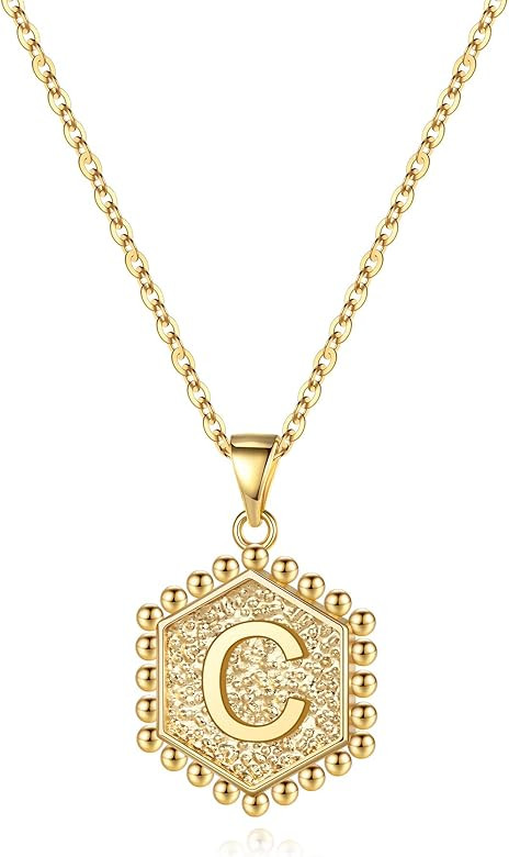 M MOOHAM Gold Hexagon Initial Necklaces for Women, 14K Gold Plated Dainty Letter Charm Necklaces ... | Amazon (US)
