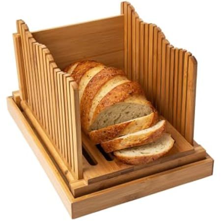 Premium Bamboo Bread Slicer with Serrated Knife Crumb Tray for Homemade Bread Foldable and Compact L | Amazon (US)