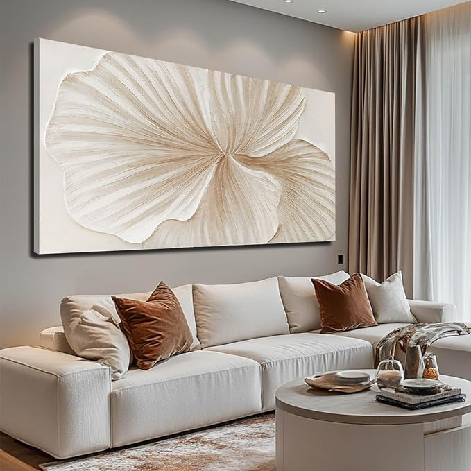 WINKAILIN Flower Wall Art Abstract Floral oil Painting Modern 29x58 White and Gold Large Canvas A... | Amazon (US)