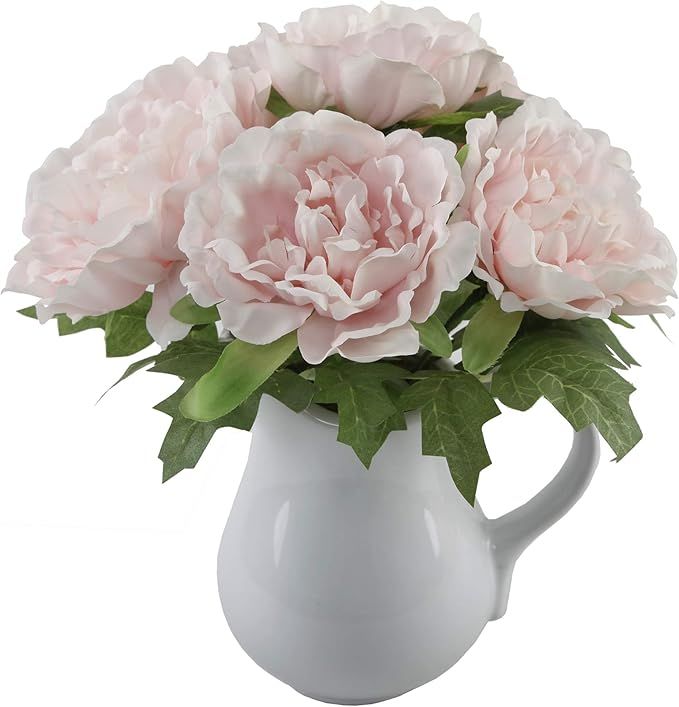 Flora Bunda Artificial Cream Pink Peony Silk Fake Flowers Faux Plant 11.5" Tall White Peonies in ... | Amazon (US)