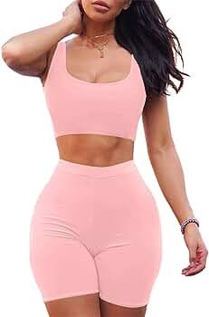 GOBLES Women's Sexy Bodycon Tank Crop Top Shorts Sets Club 2 Piece Outfits | Amazon (US)