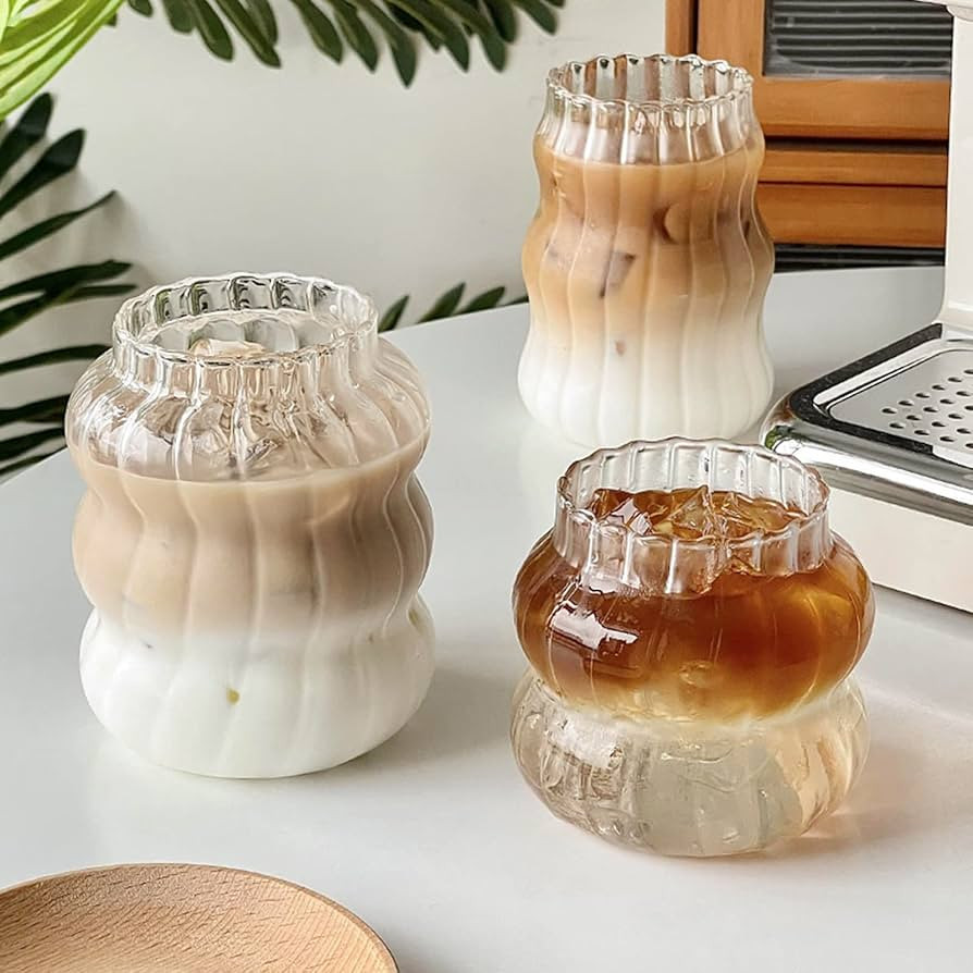 2pcs / 3pcs Ribbed Ice Coffee Cup Vintage Drinking Glasses Tumblers Gourd Shape Latte Cup Glasses... | Amazon (UK)