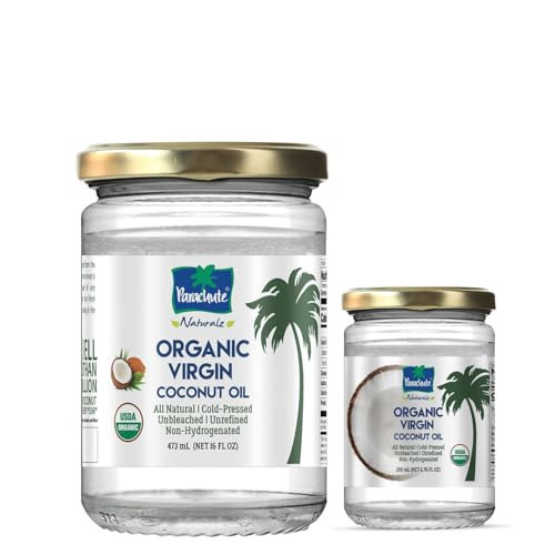 Parachute Naturalz Virgin Coconut Oil | 100% Organic Cooking Oil, Hair Oil and Body Oil | Cold Pressed | USDA Certified |16 Fl. Oz | Glass Jar | 16 fl oz + 6.7 floz | Pack of 2 | Amazon (US)