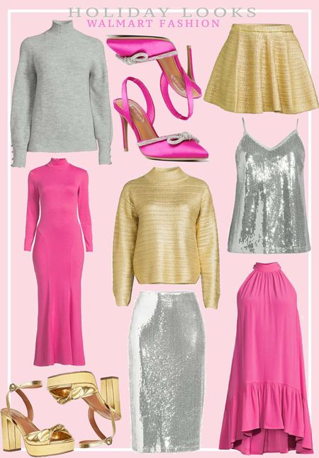 Holiday looks, holiday outfit, sequins, sequin skirt, budget friendly holiday outfit, pink heels, platforms, Walmart fashion

#LTKunder100 #LTKHoliday #LTKstyletip